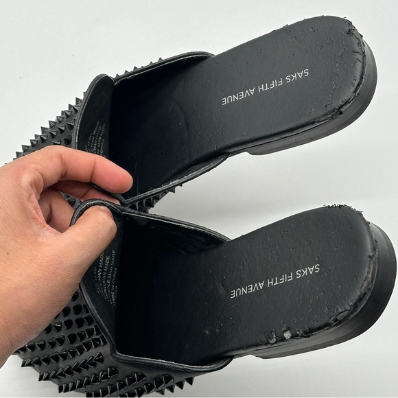 Saks Fifth Avenue Rudy Metal Spikes Slip on mule loafers shoes size 11.5 - Picture 12 of 13
